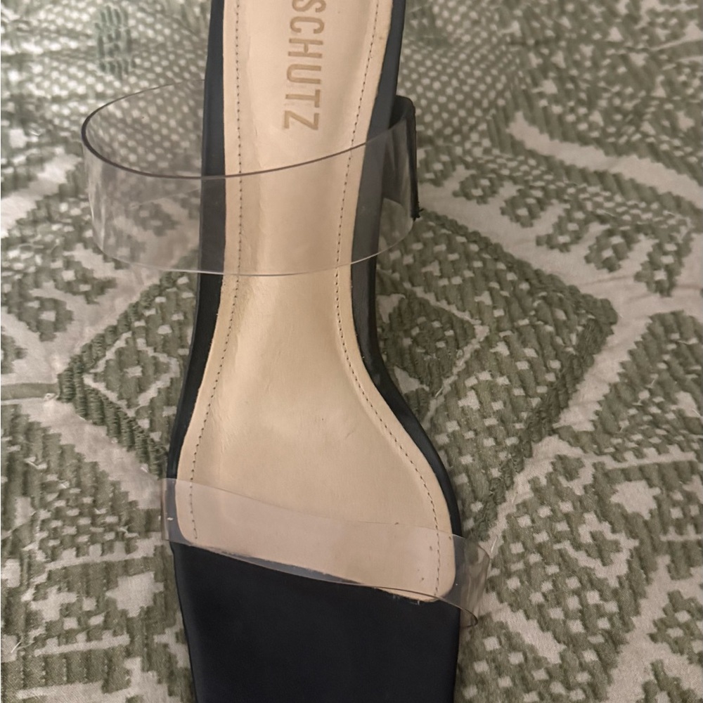 SCHUTZ Black Heels with Clear Straps and rhinestone heels size 9.5